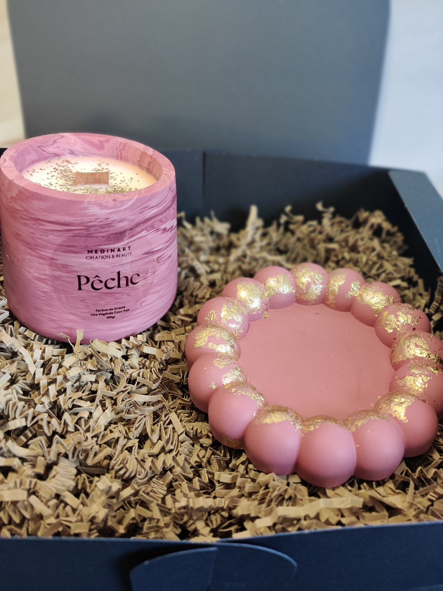 Coffret Cadeau bougie pêche coupelle bubble